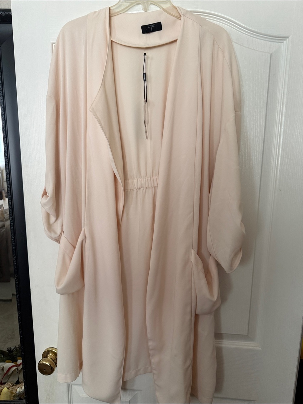 Tahari cream Open-Front Draped Jacket